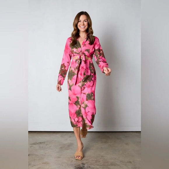 NWT Vestique Jacqueline Floral Pink Midi Dress Size Small - Picture 1 of 16